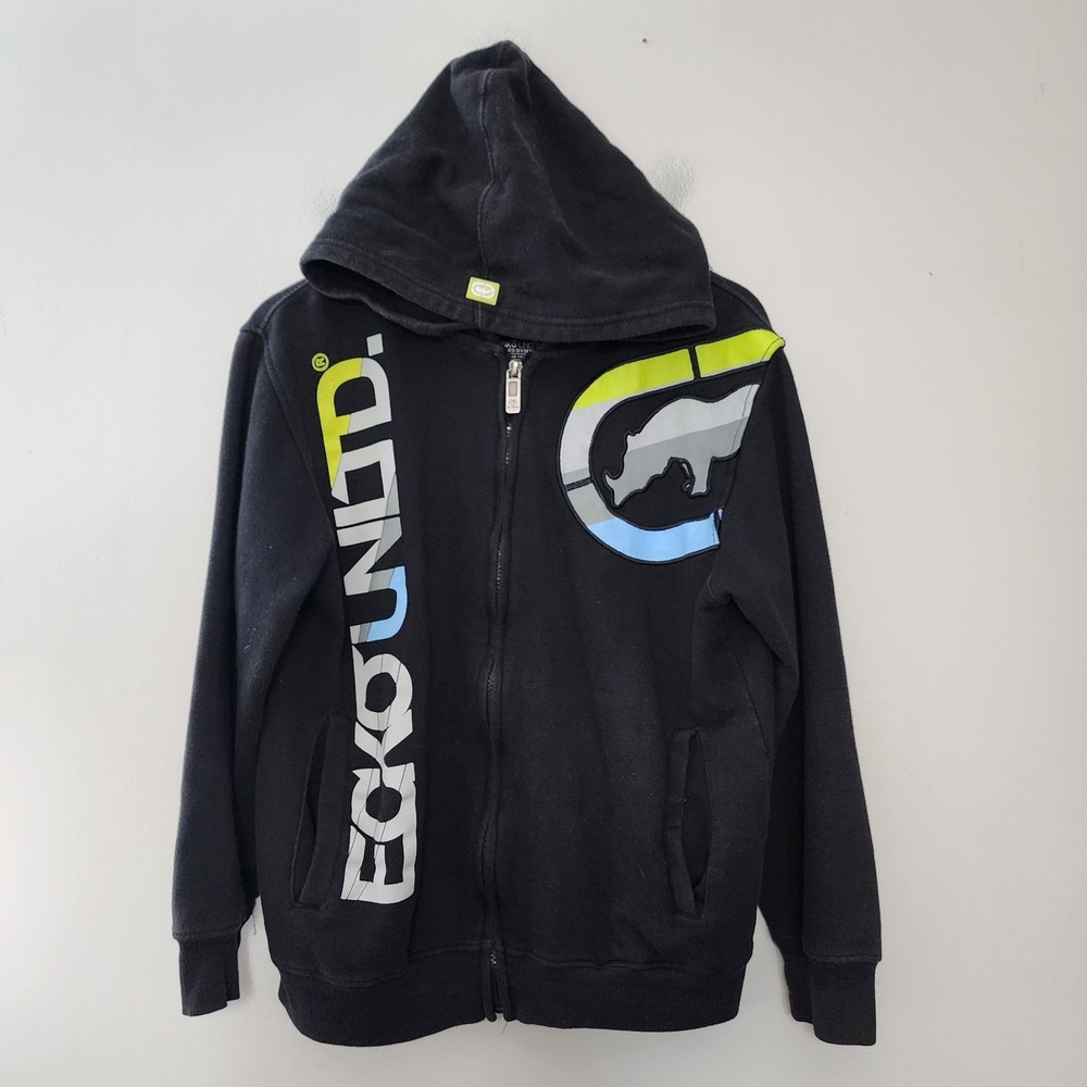 Vintage Y2k Ecko Unltd Hoodie Mens Small Full Zip Black Skater Jesse Pinkman